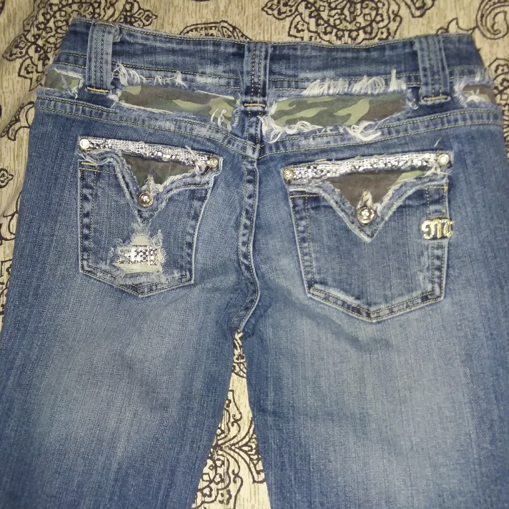 Miss Me Blue Boot Cut Jeans with Camouflage Accents